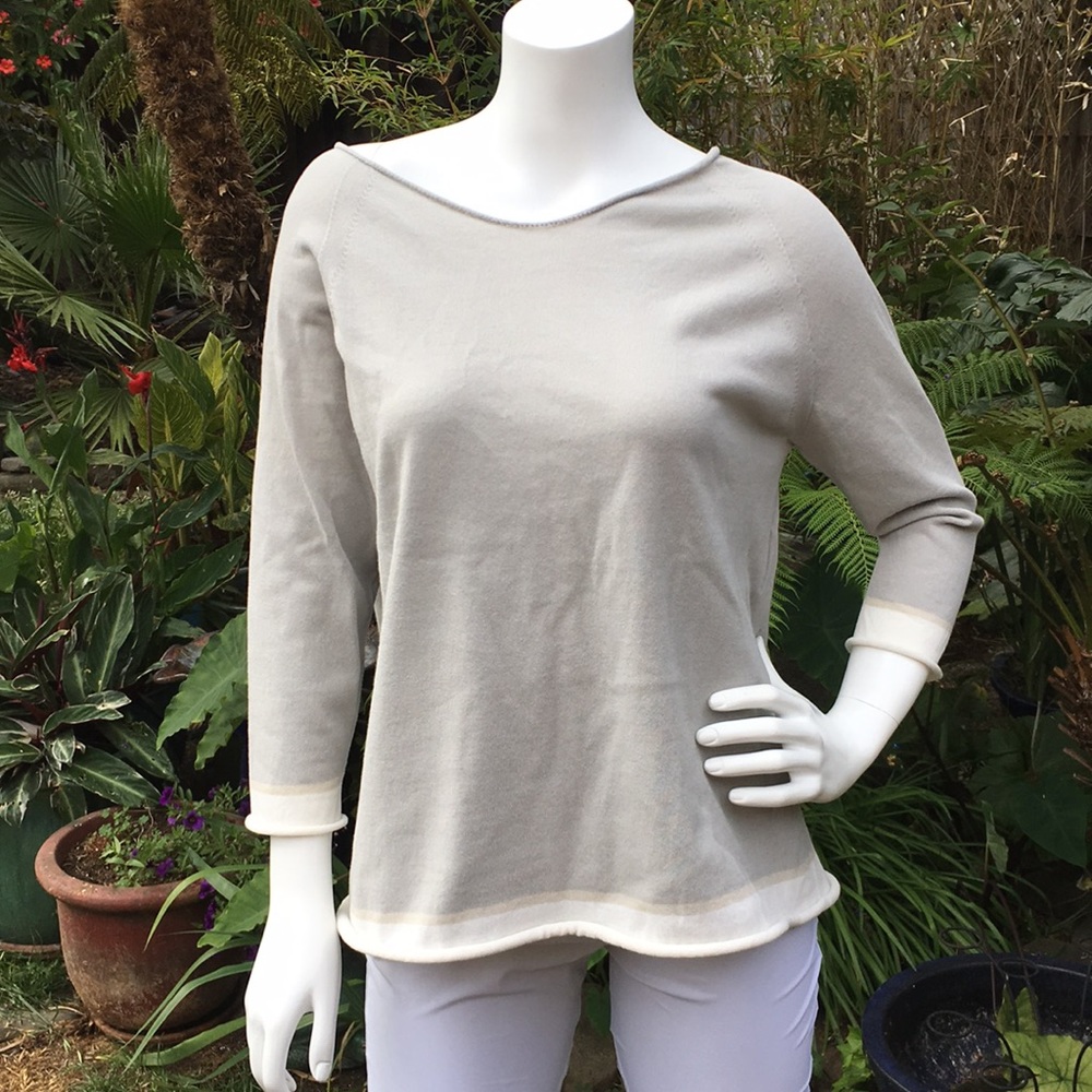 ANNETTE GORTZ Summer-Weight Gray & White Top